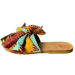 Brother Vellies Slides Multicolored Bow Handmade Leather Summer Size 6